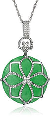 Dije de Jade Envuelto en Plata con Cadena de 18 Pulgadas